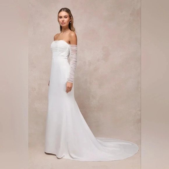 Lulu's Eternal Bliss White Tulle Off-the-Shoulder Bustier Maxi Dress XL Bridal - Picture 3 of 12